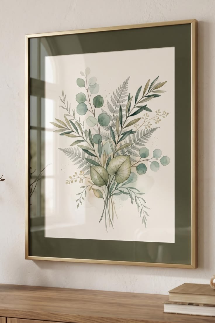Botanical print in a sage custom frame
